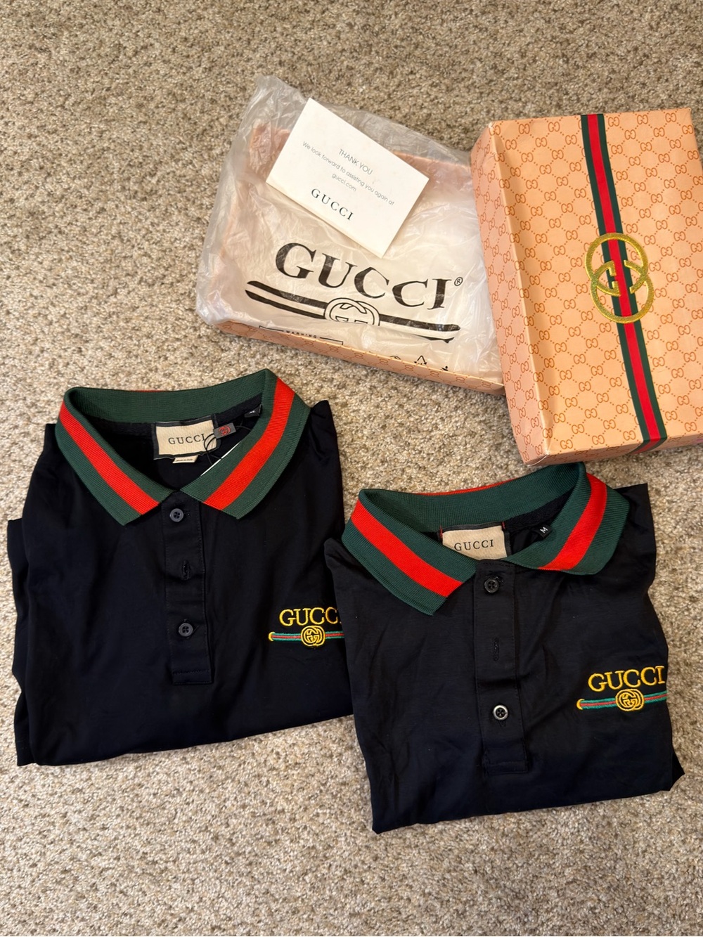 Black Polo with Green and Red Stripe Collar available in 2 sizes & colors M,XL